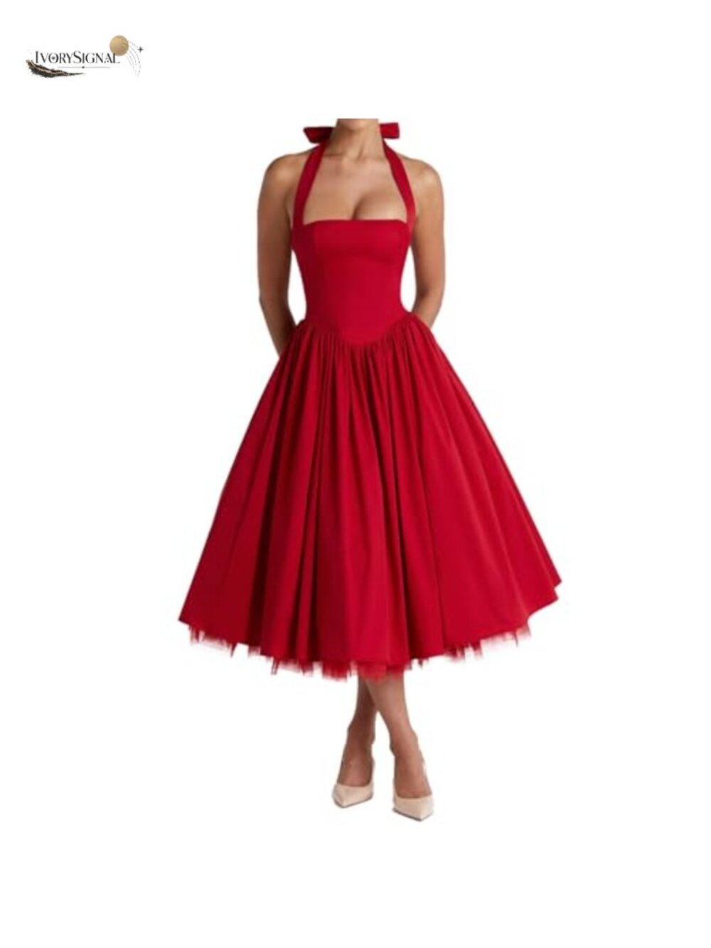Women's Halter Midi Corset Dress Layered Tulle A-Line Formal Party